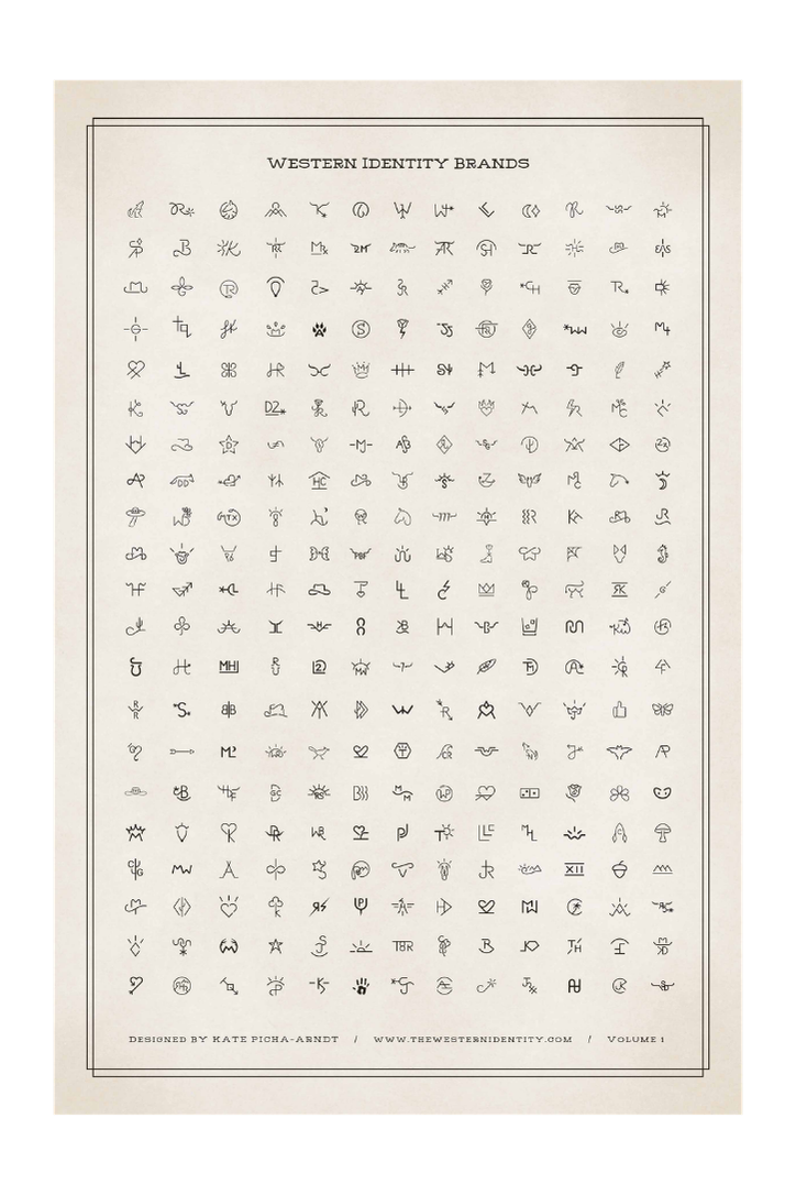 All rights reserved - Western Identity 2026. Western Identity Brand Design Archives, Volume 1 - Featuring 273 custom livestock brands and brand "logos" designed and created for farms, ranches, and small businesses.