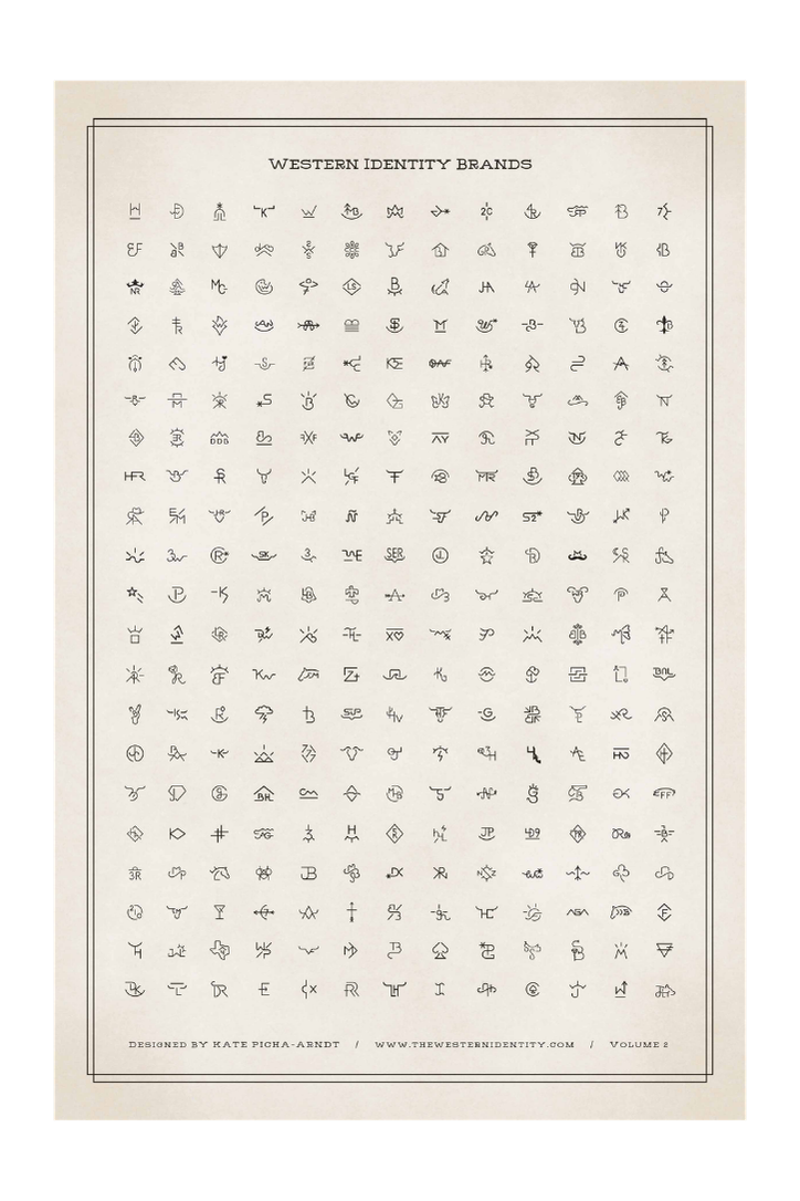 All rights reserved - Western Identity 2026. Western Identity Brand Design Archives, Volume 2 - Featuring 273 custom livestock brands and brand "logos" designed and created for farms, ranches, and small businesses.