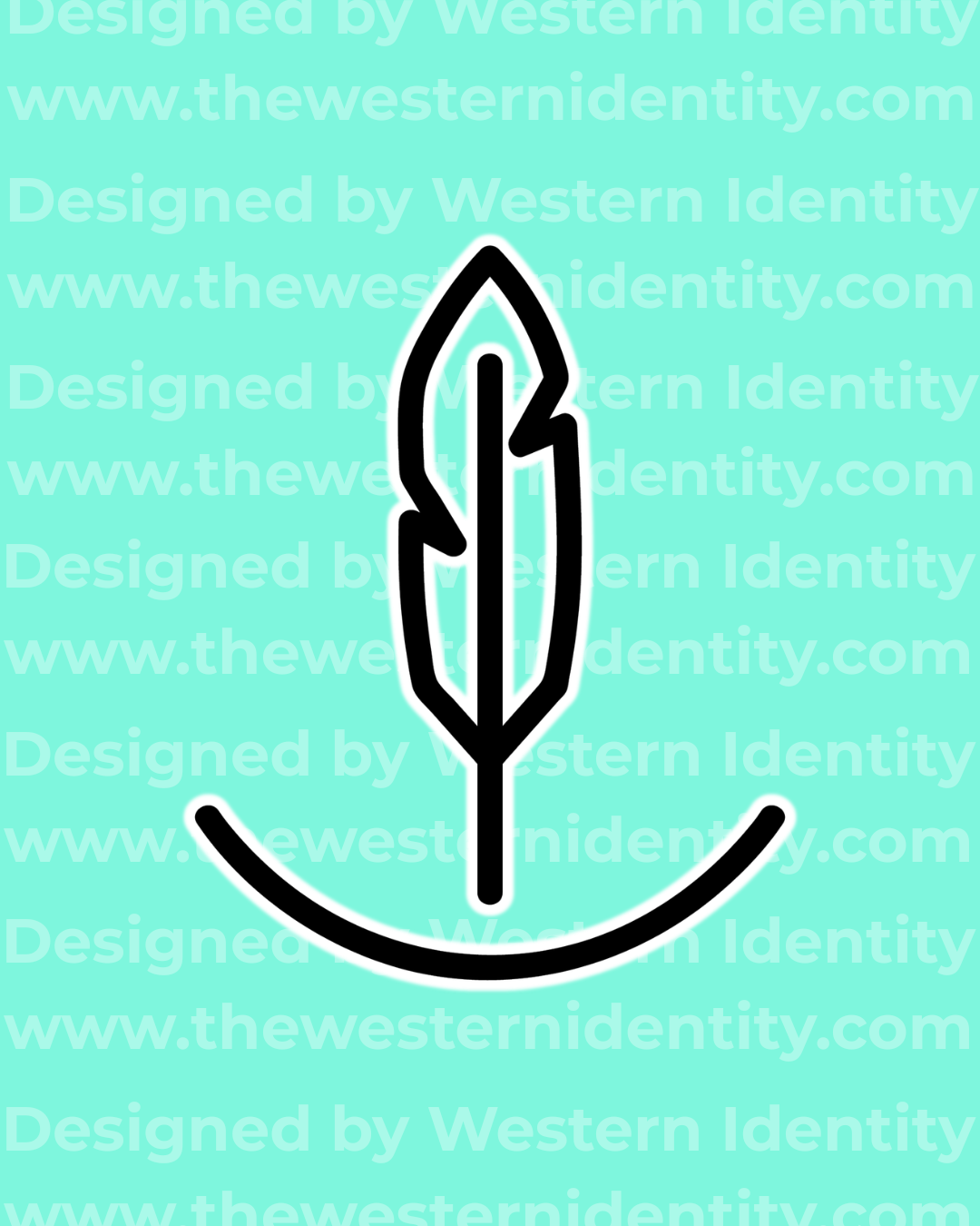 western cattle brand designed by Western Identity. Cowboy Feather and Rocker or quarter circle symbol, modern design for livestock and ranch business. 