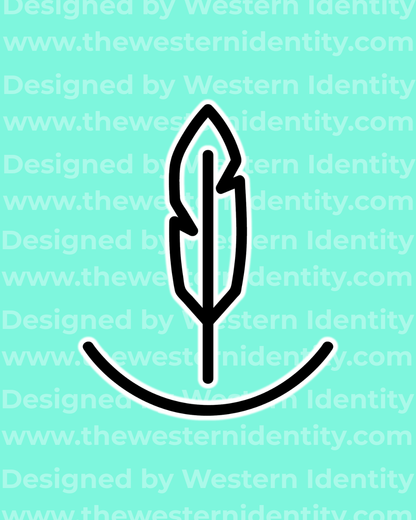 western cattle brand designed by Western Identity. Cowboy Feather and Rocker or quarter circle symbol, modern design for livestock and ranch business. 