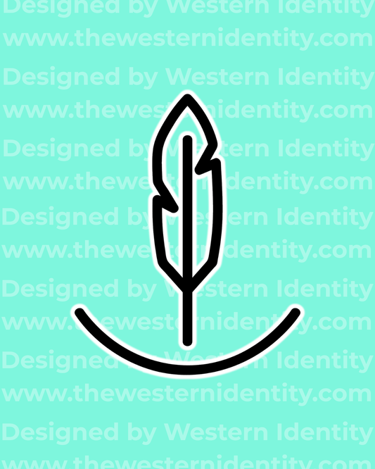 western cattle brand designed by Western Identity. Cowboy Feather and Rocker or quarter circle symbol, modern design for livestock and ranch business. 