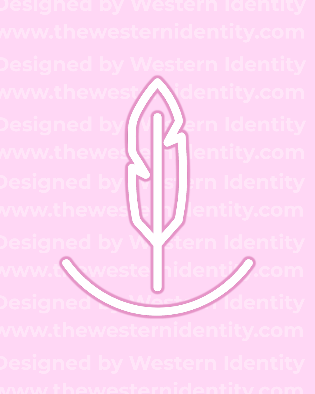 western cattle brand designed by Western Identity. Cowboy Feather and Rocker or quarter circle symbol, modern design for livestock and ranch business. 