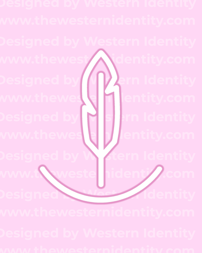 western cattle brand designed by Western Identity. Cowboy Feather and Rocker or quarter circle symbol, modern design for livestock and ranch business. 