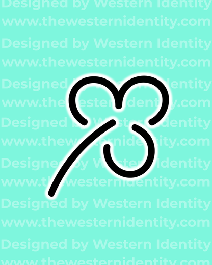 A lucky three leaf clover "MU" or "MC" cattle brand, horse brand, or livestock brand design. Works as a hot brand or freeze brand on cows or equine.  Registerable in your state or county. Traditional brand style combining modern and traditional elements, a perfect mix of what Western Identity does best. 