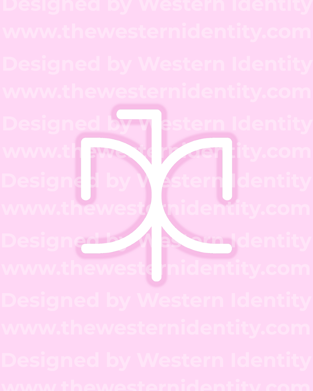 White bird themed livestock, cattle, and horse brand / logo on a pink background with 'Western Identity' watermarked text.