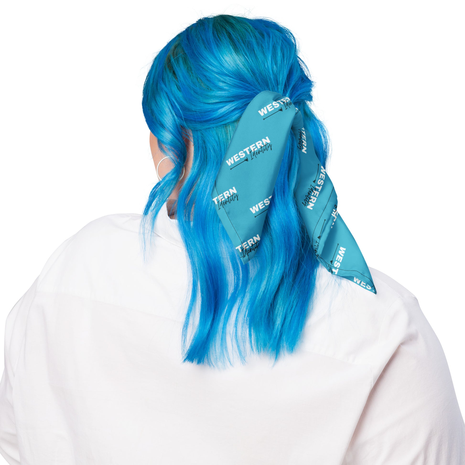 Western Identity Logo Bandana / Branded Wildrag or Twilly, turquoise in color